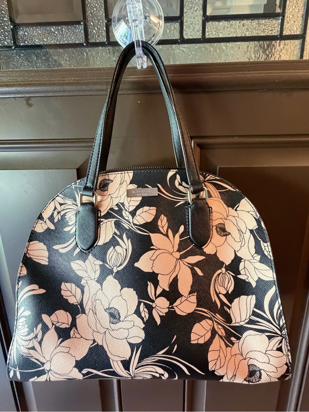 KATE SPADE LAUREL WAY GARDENIA FLORAL SATCHEL BAG PURSE BLACK TAUPE